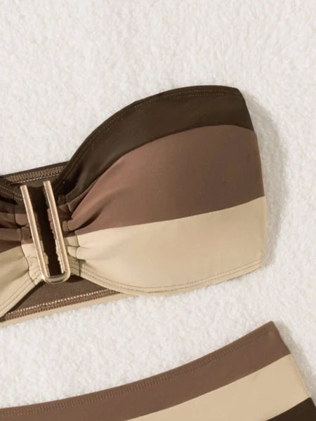 Women's Two-piece Coffee Colored Bikini Swimsuit Strapless Fashion Quick Drying