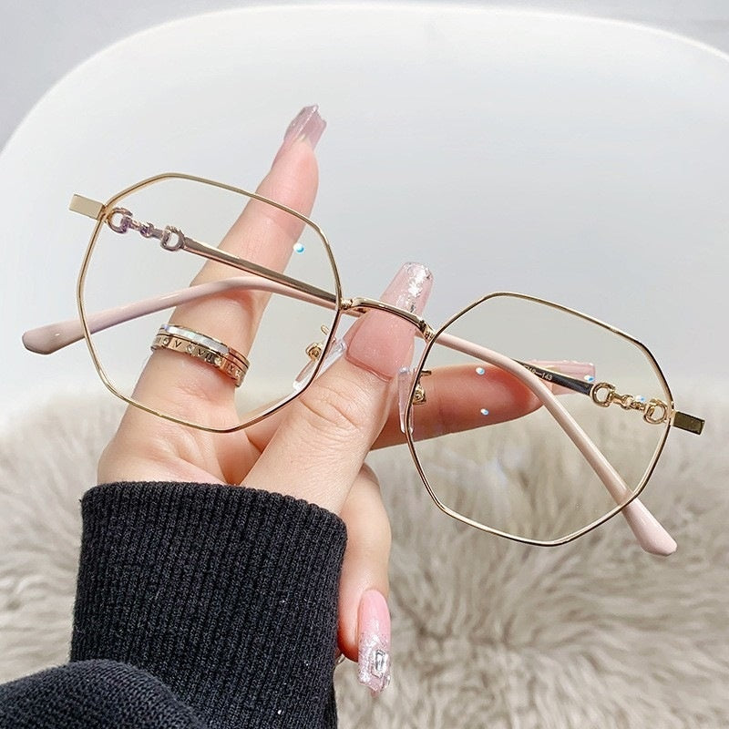 Rose Gold Frameless Polygon Anti-blue Light Ladies Glasses