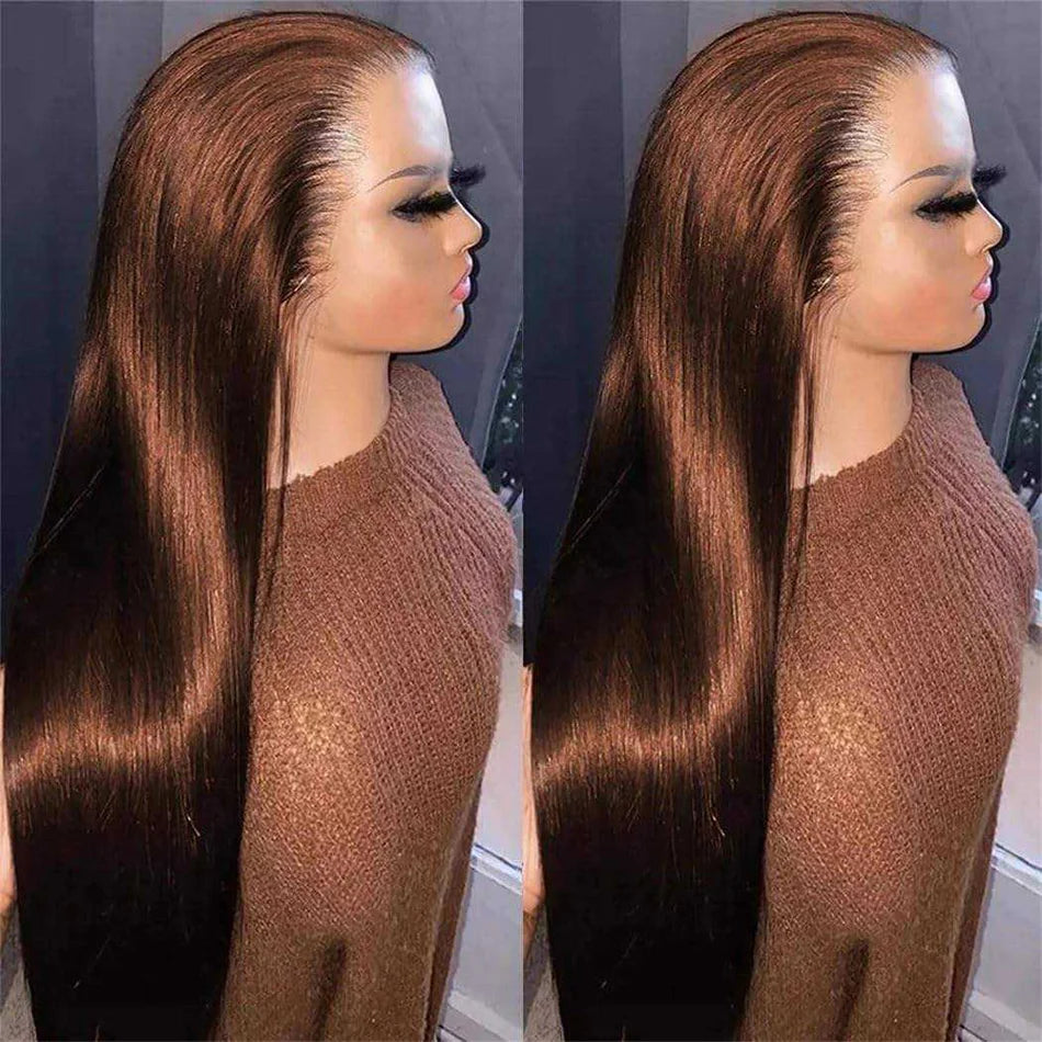 250% Density #4 Dark Brown 13x6 HD Lace Front Bone Straight Human Hair Wigs Chocolate Brown Straight Lace Frontal Wigs For Women