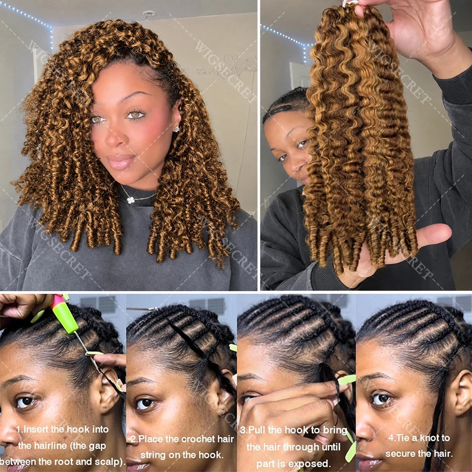 Honey Blonde Highlight Burmese Curly Crochet Human Hair For Braids Pre-Separated Knotless Ombre Miracle Knots Feather Human Hair